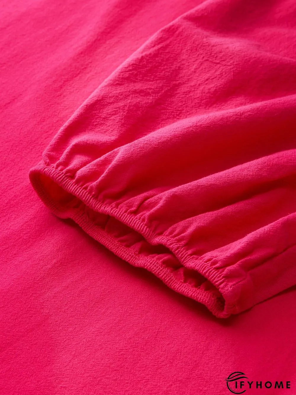 Plain Holiday Balloon Sleeve Cotton-Blend Weaving Dress | IFYHOME