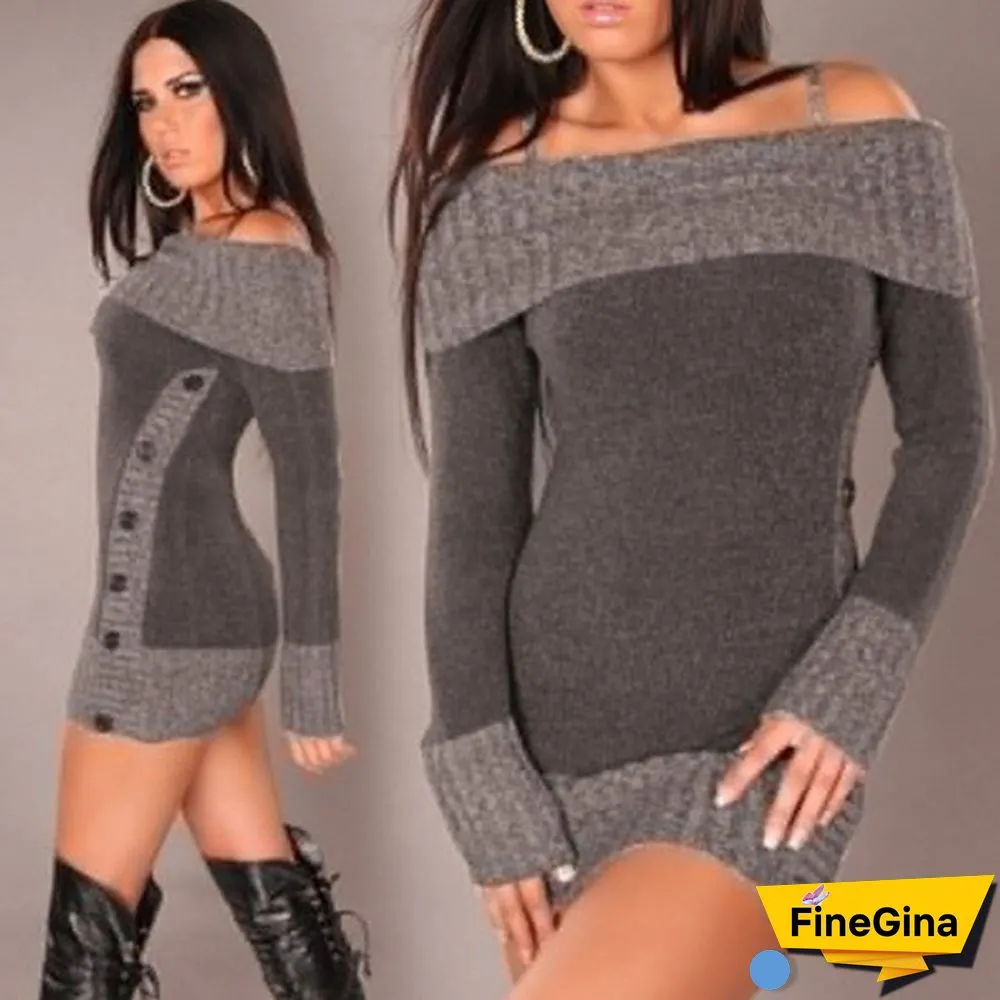 Women's Fashion Autumn Winter Casual Long Mini Dress Knitted Wear Knitted Sweater Dress
