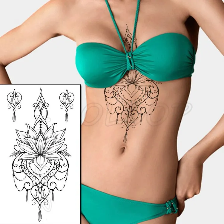 Temporary Tattoo Sticker Totem Flower Arrow Color Sexy Chest Back Fake Tatoo Waterproof Flash Tatto Body Art for Woman Girl
