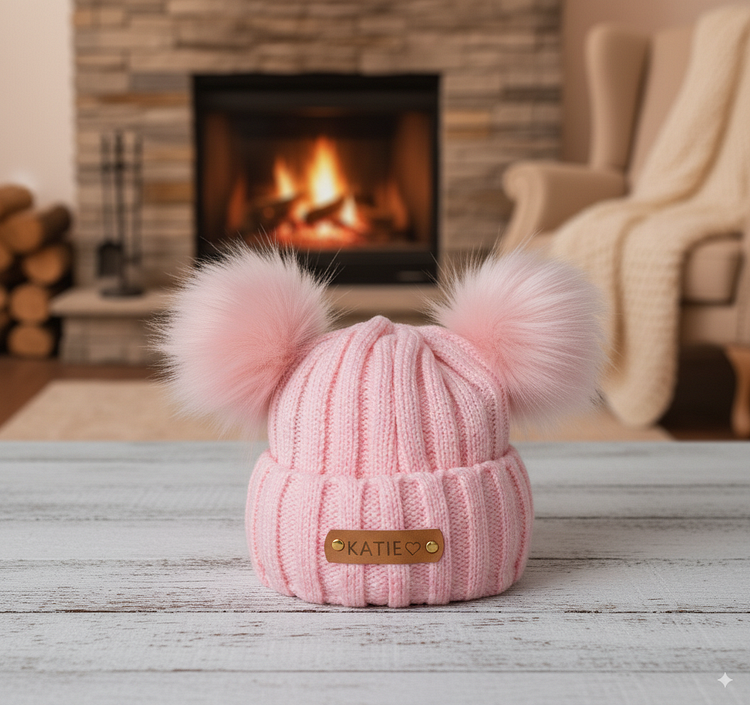 Personalized Name Kid Pom Pom Hat Personalized Baby Beanie,Newborn Baby Beanie Hat Toddler Hat Kids Engraved Name Winter Hat For Baby