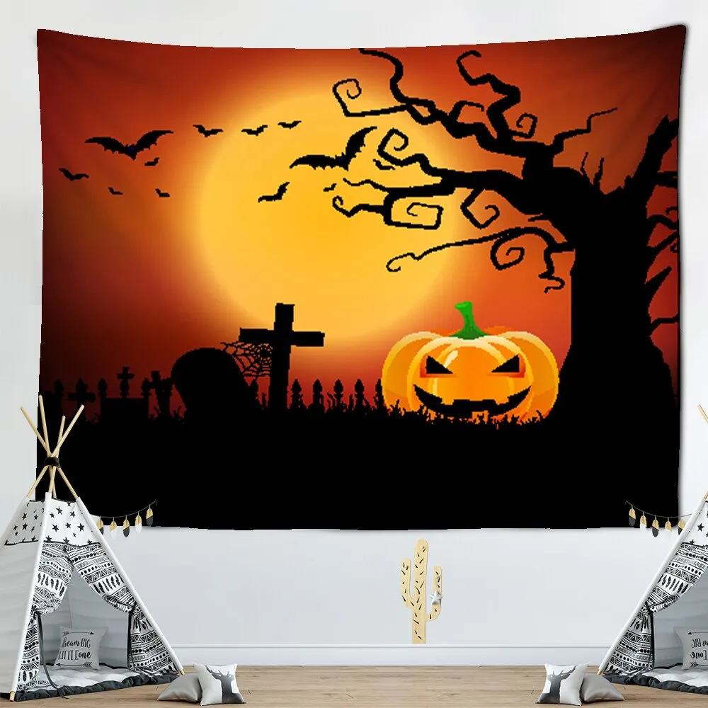 Scary Pumpkin Halloween Wall Hanging Tapestry Halloween Party Wall Cloth Tapestries Psychedelic Tapiz Witchcraft Tapestry
