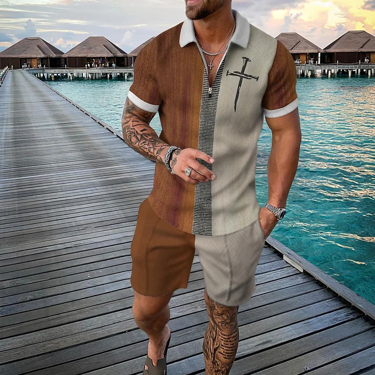 Casual Gradient Print Shirt And Shorts Co-Ord
