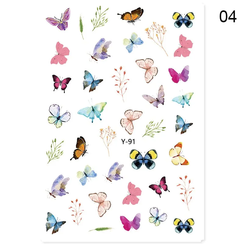 2021 Hot 3D Nail Art Stickers Butterfly Pattern Transfer Sticker Decals Self Adhensive Slider Decoration Nail DIY Design