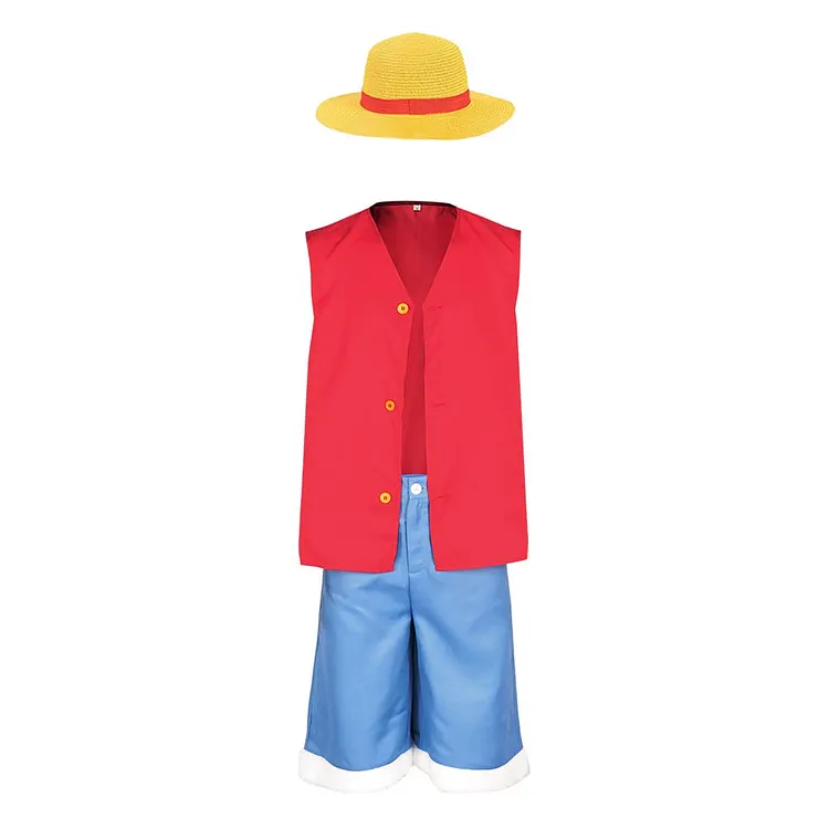 Kids Children One Piece Luffy Cosplay Costume Coat Pants Set Halloween Carnival Party Suit