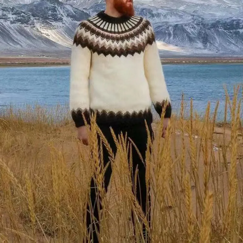Leisure White Fair Isle Surf Graphics Jacquard Sweater