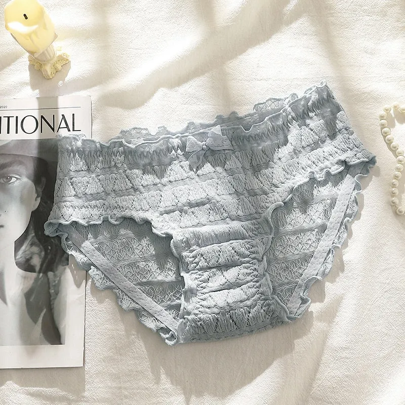 French Sexy Panties Plus Size Women's Cotton Underwear Girls Fashion Comfort Briefs Sexy Lace Underpants Female Bow Lingerie