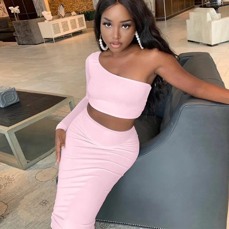 Hawthaw Women Long Sleeve Off Shoulder Crop Tops Long Pencil Skirt Skinny Slim Autumn Fall Two Piece Sets Clothes Suit 2Pc