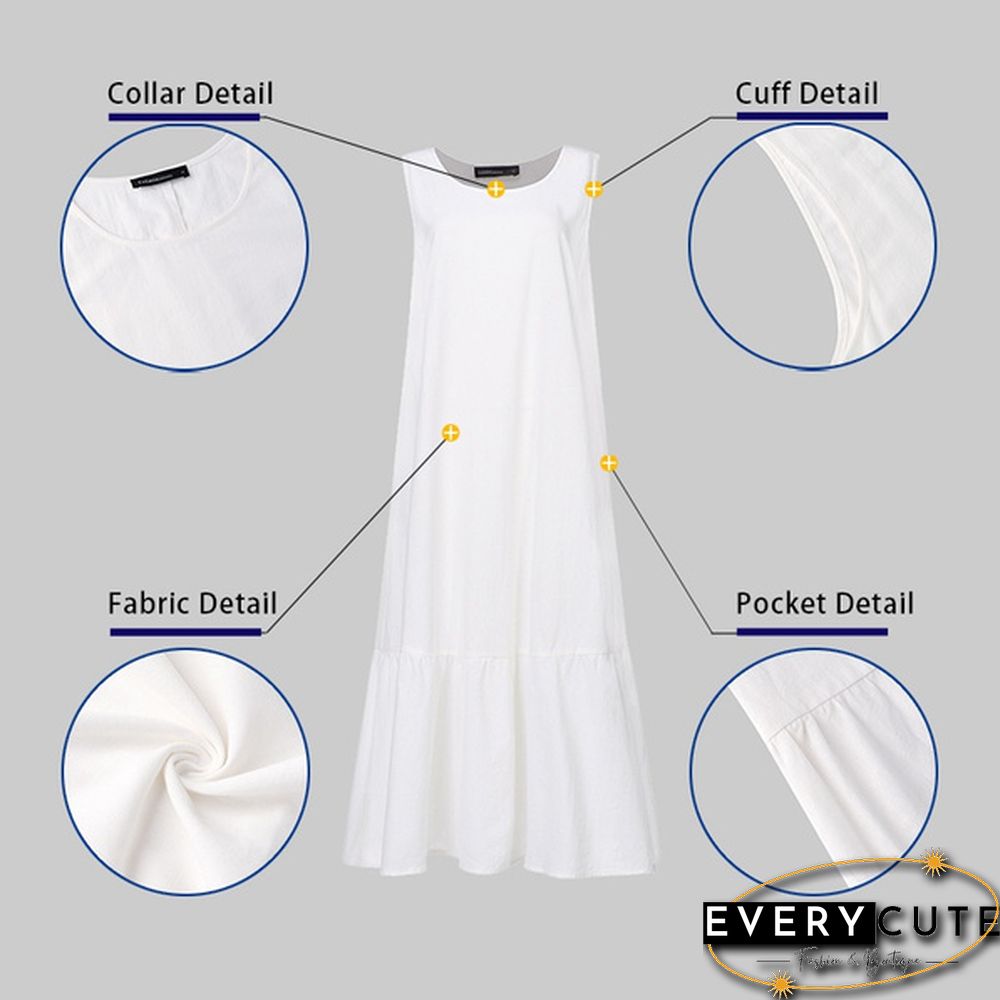 Women Solid Color Sleeveless Swing Long Dress Casual Elegant Loose Party Maxi Dress Plus Size Vestidos