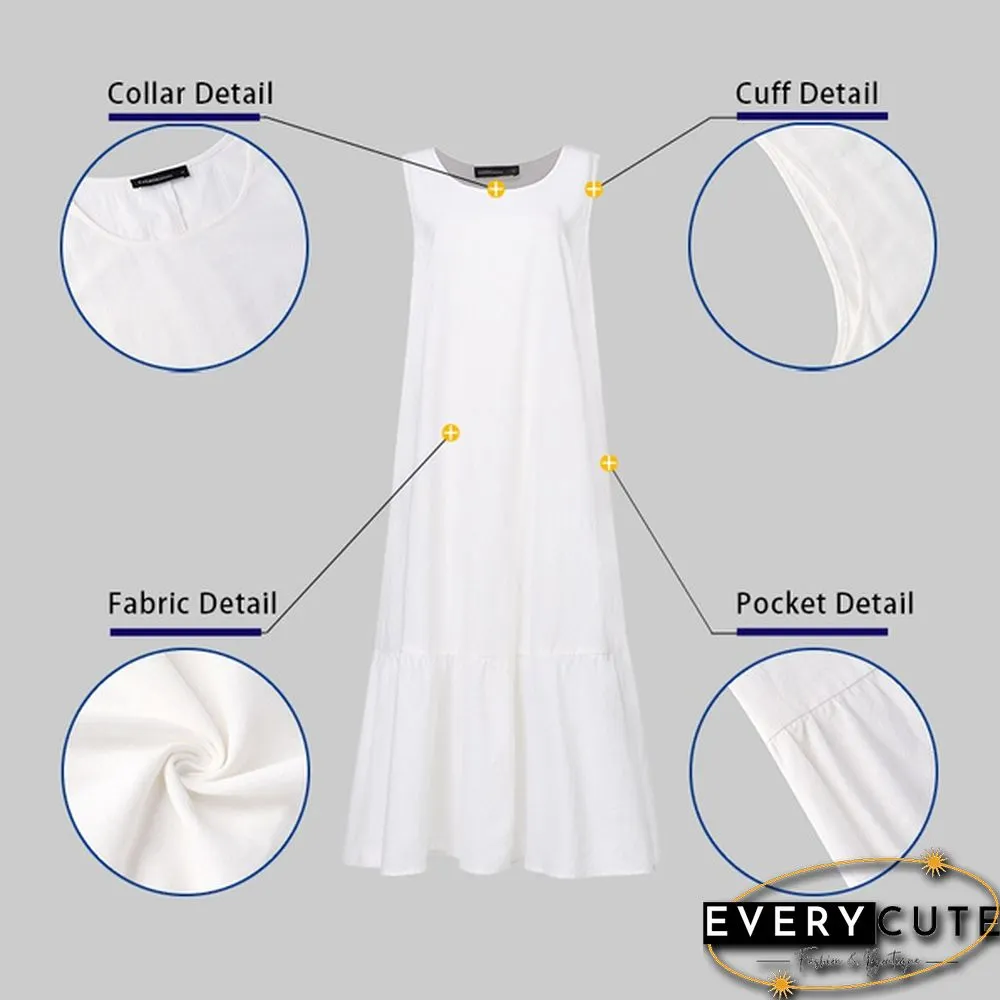 Women Solid Color Sleeveless Swing Long Dress Casual Elegant Loose Party Maxi Dress Plus Size Vestidos