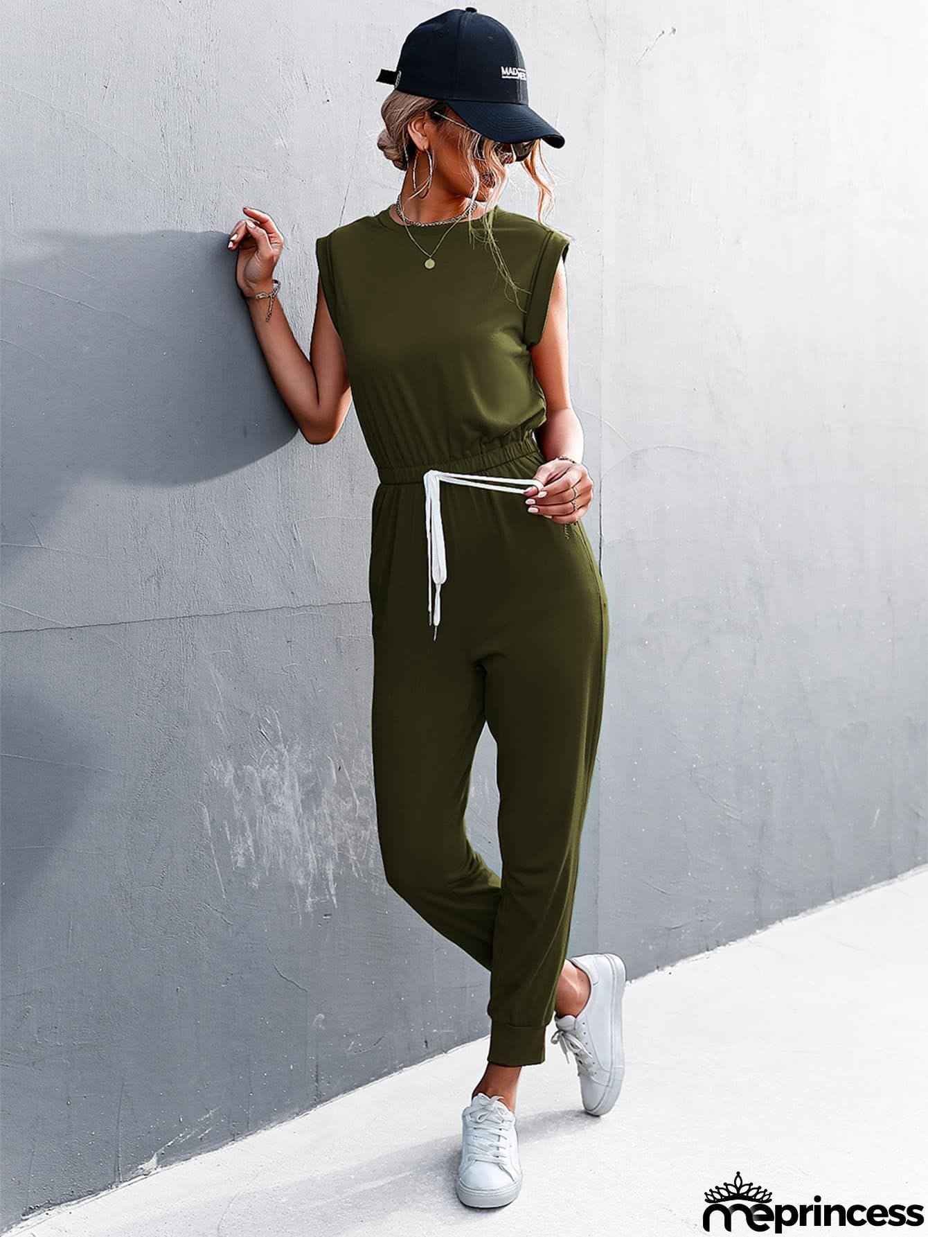 Round Neck Cap Sleeve Jumpsuit