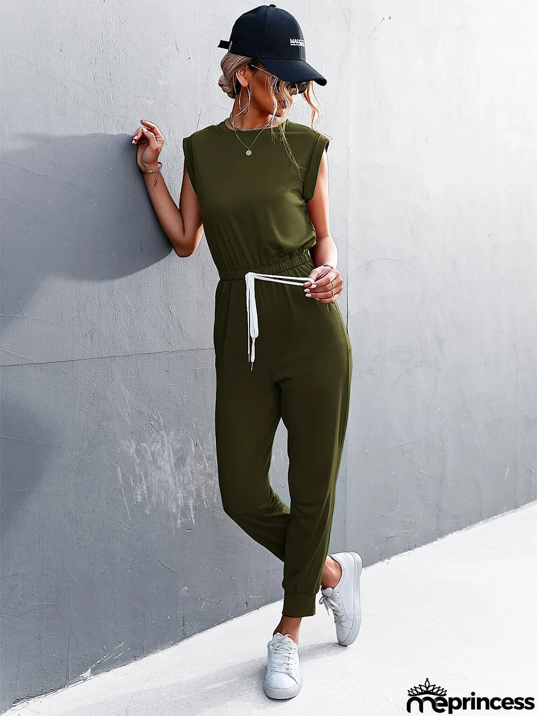 Round Neck Cap Sleeve Jumpsuit