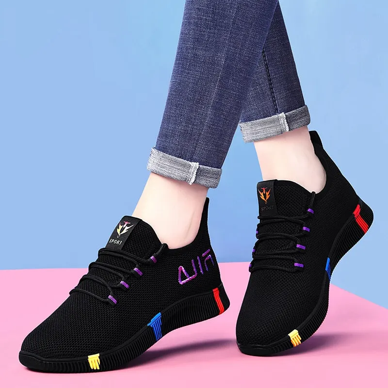 New Style Women's Vulcanized Shoes Female Casual Air Mesh Sneakers Comfort Lace-up Hiking Shoes All-match Women Footwear Sapatos