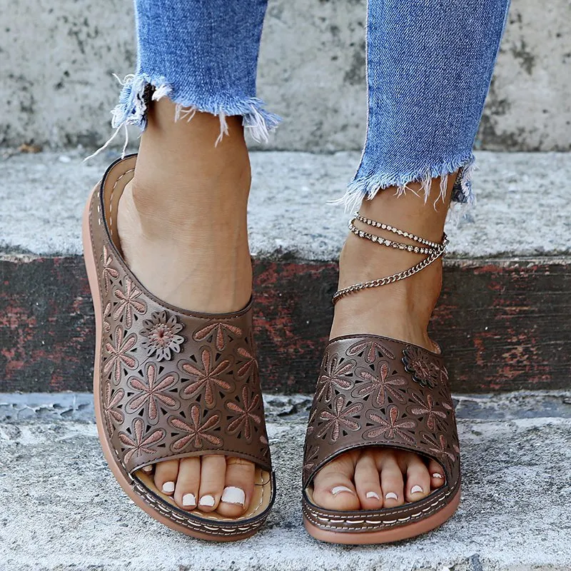 2022 Summer Women Wedge Sandals Premium Orthopedic Open Toe Sandals Vintage Anti-slip Leather Casual Female Platform Retro Shoes