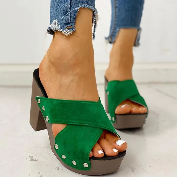 Crisscross Design Chunky Heeled Slippers