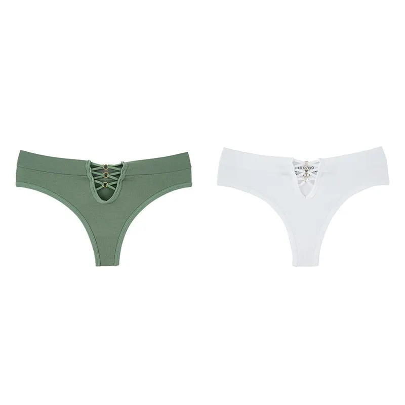 Women Panties Sexy Underwear Thongs Lingerie Female Underpants Solid Color Hollow Out Design Ladies G-String 2PCS Pantys