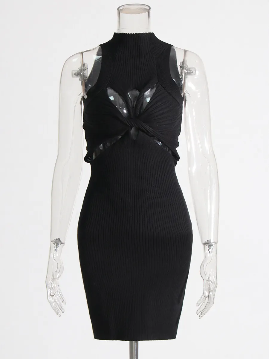 Brownm Spring 2025 New Hollow Knitted Vest Dress Slimy And Sexy Short-Packed Dress