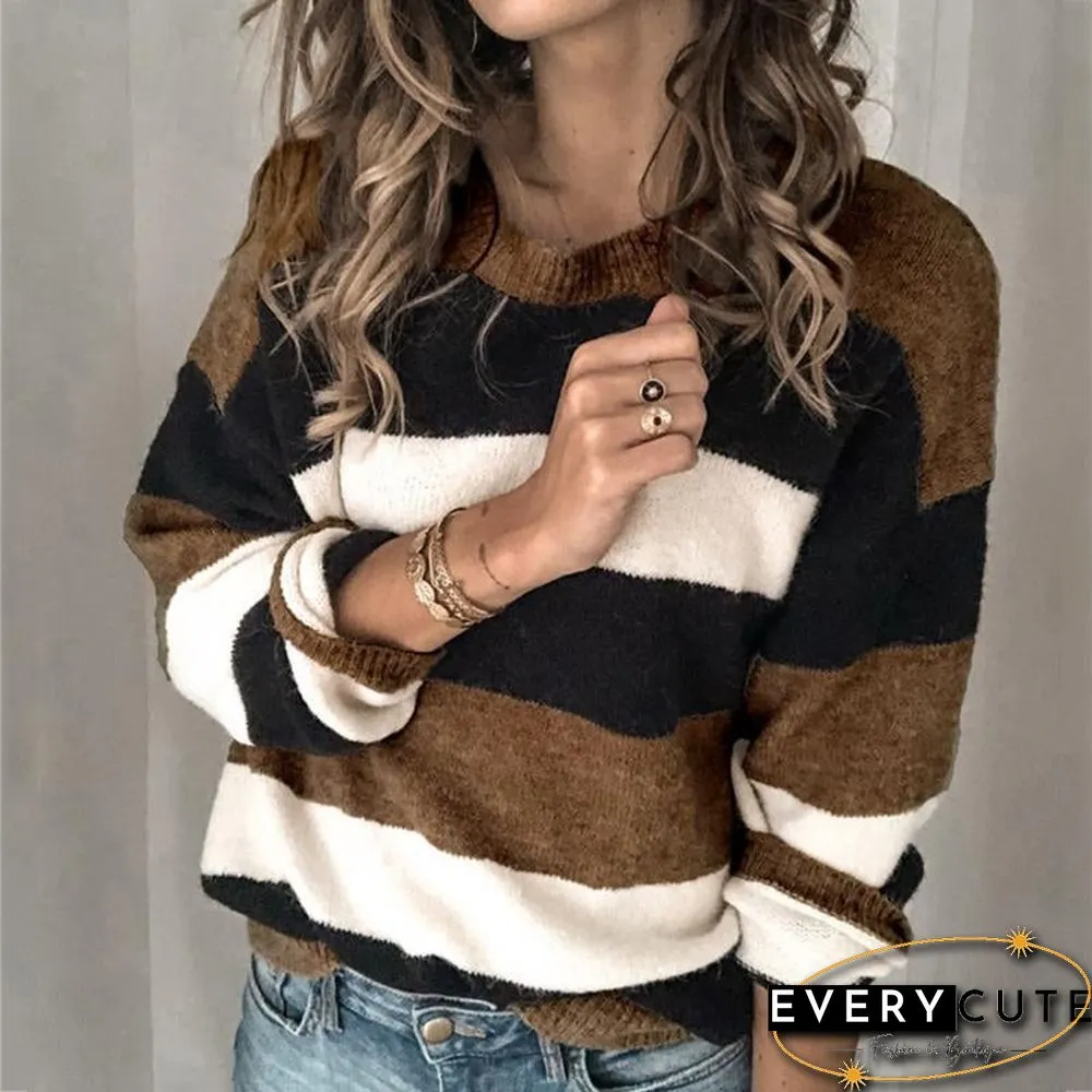 Striped Crew Neck Long Sleeve Pullover