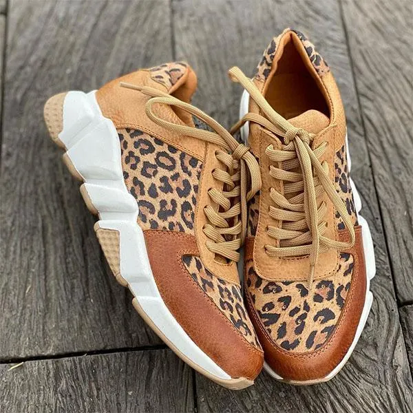 Women Leopard Print Colorblock Sneakers