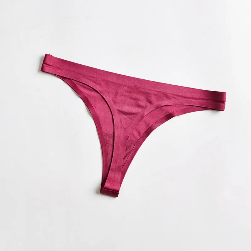1 Pcs Woman Underwear Seamless Ice Silk Sexy Sports Panties Female T-back Solid Soft G-string Thong For Woman 2021 New BANNIROU