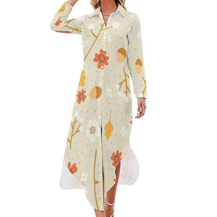 Personalized Design Women's Long Sleeved Shirt Dress Thanksgiving