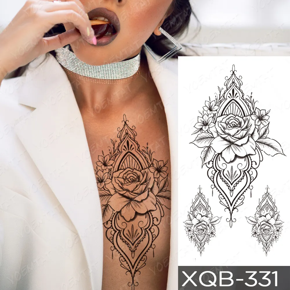 Sdrawing Sdrawing Temporary Sleeve Arm tattoo Sticker Lion Clock Tiger Gear Skeleton Rose tattoos Body Art Fake tatoo Men Women Black