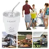 Double Wall Insulated Coffee Cup with Straw 304 Stainless Steel Beer Mug (White)