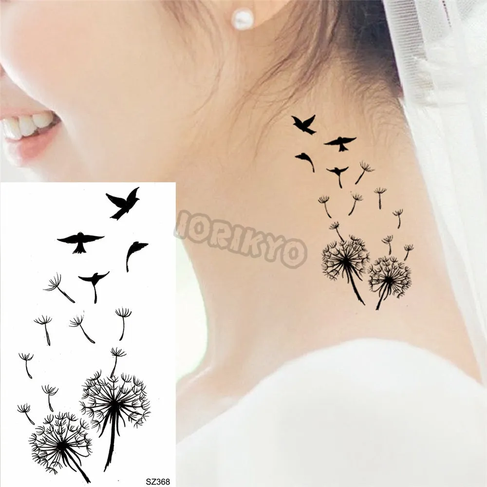 Black Dandelion With Creative Tattoos For Women Men Realistic Sea Wave Mountain Lavender Fake Tattoo Sticker Arm Leg Tatoos 3D