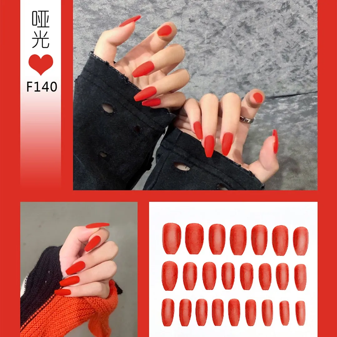 Nail Art Fake Nails Stiletto Tips Clear Press on Long False with Glue Coffin Stick Display Full Cover Artificial Designs Matte
