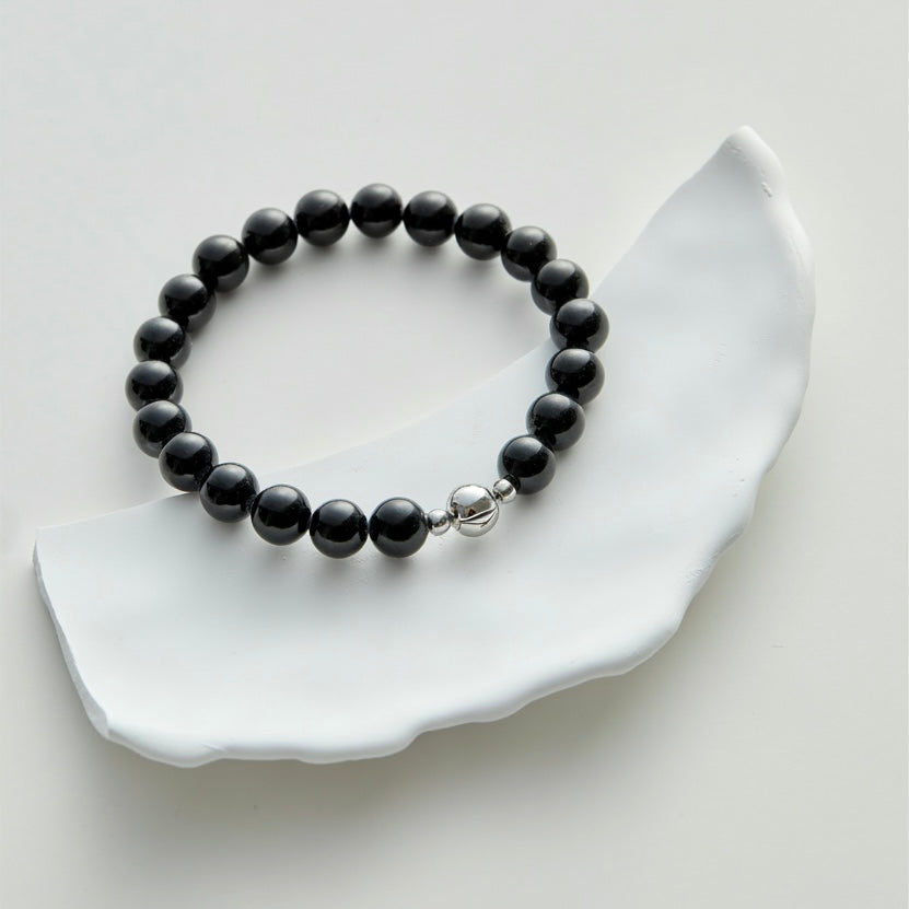 Black Obsidian Magnetic Clasp Bracelet (8mm) with magnetic clasp and natural gemstones, styling view