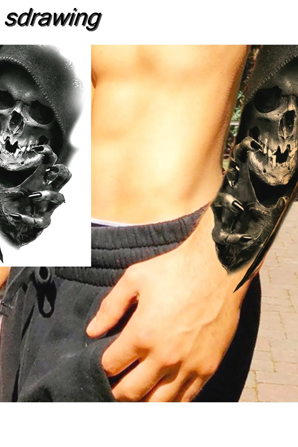 sdrawing Realistic Black Devil Temporary Tattoos For Men Adult Tiger Pirate Skeleton Vampire Fake Tattoo Forearm Scary Tatoo Joker