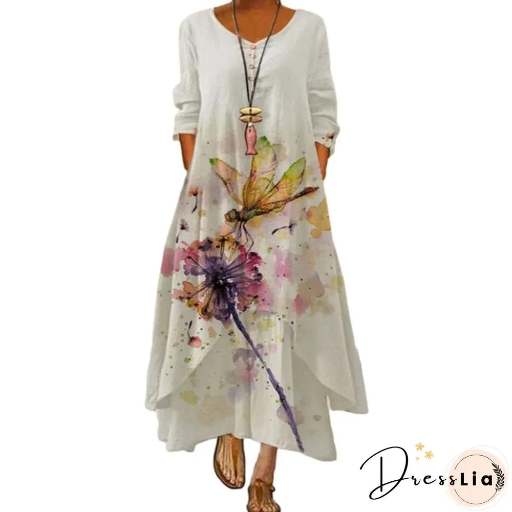 Dress summer style European and American fashion popular printed long sleeved dress female ins online trend hot sale B060