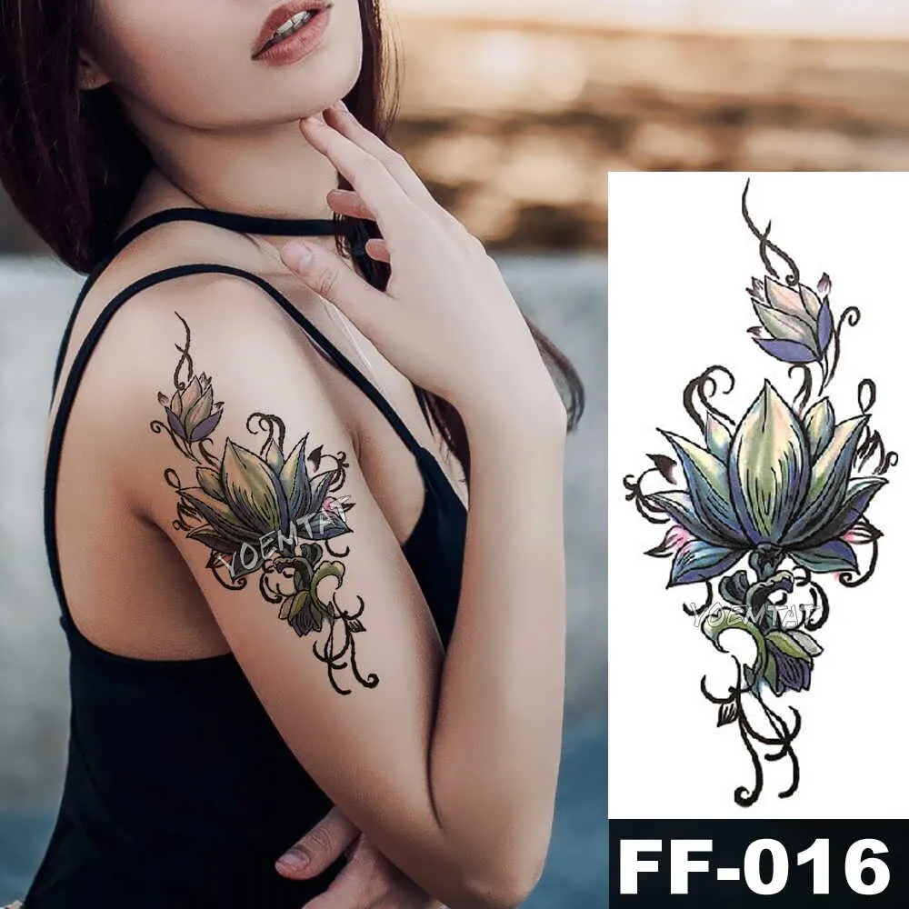 Sdrawing Watercolor Rose Lily Flower Waterproof Tattoo Stickers Women Body Chest Art Temporary Tatto Girl Waist 3D Flowers Tatoo