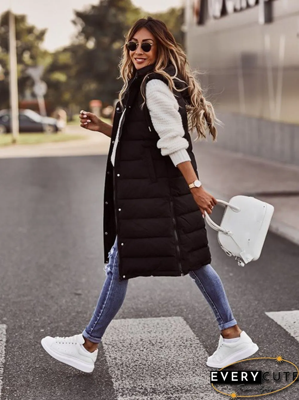 New Women's Fashion Thicken Winter Warm Hooded Sleeves Coat Casual Vest Plus Size S-5XL