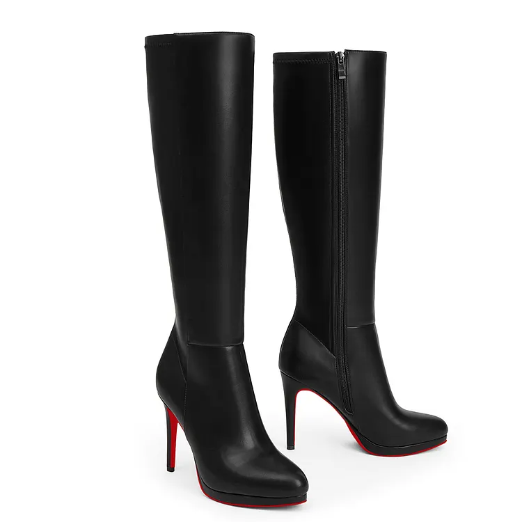 105mm/4.1 Inch Fashion Knee High Boots Platform Heel Boots Red Bottoms Shoes VOCOSI VOCOSI