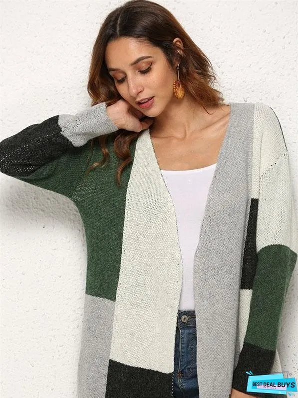 Color Matching Knitting Long Sleeves Cardigans Tops