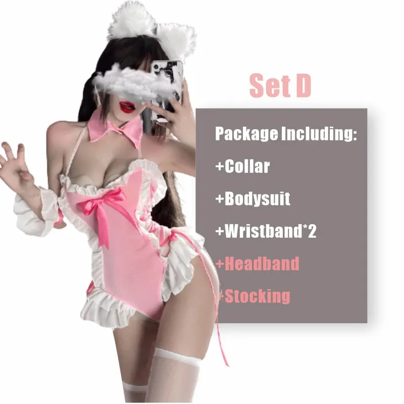 OJBK Sexy Bunny Girl Jumpsuit Anime Cosplay Costume Female Cute Pink Bodysuit Sexy Temptation Lingerie Uniform Porno Bunny Suit