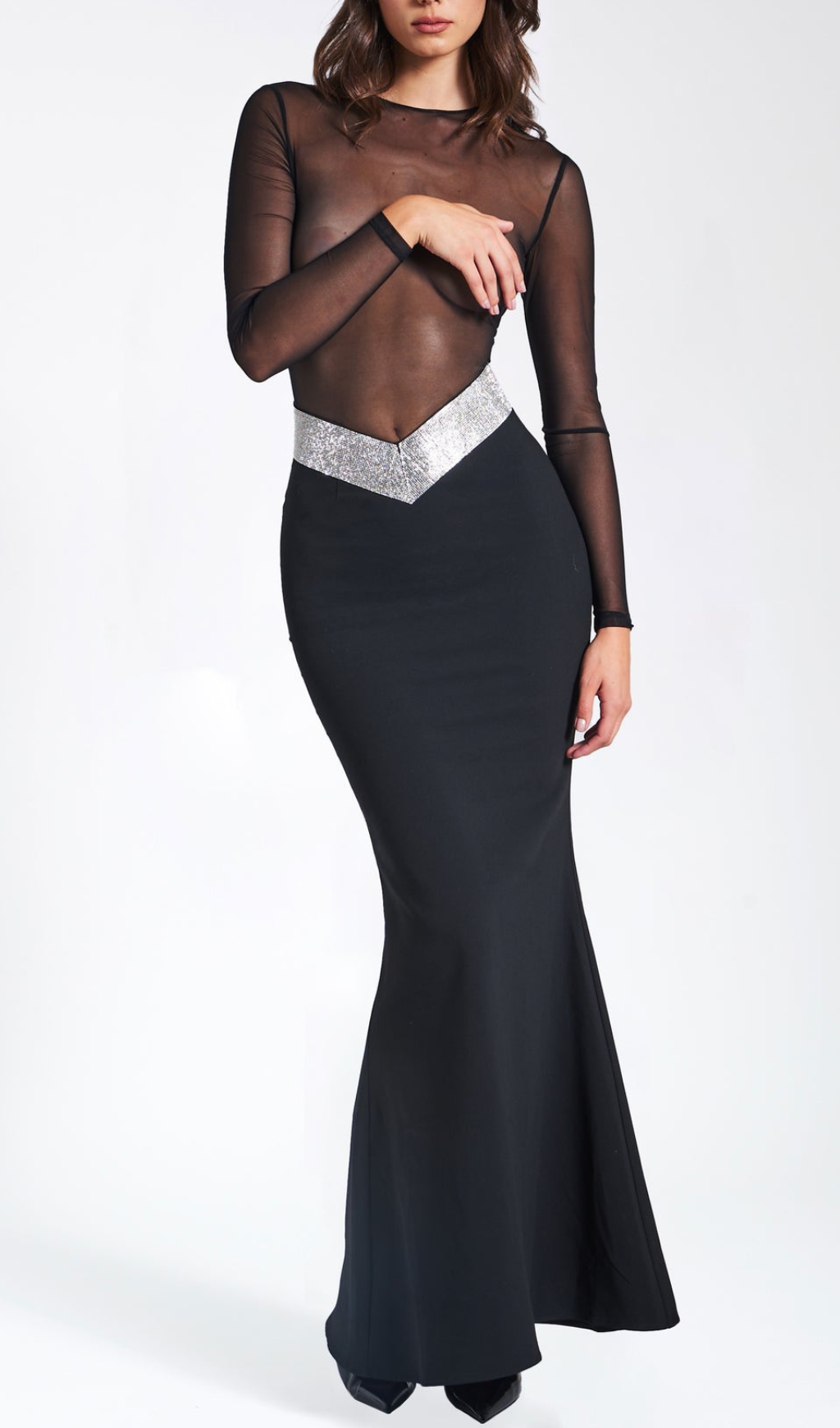 Fashionslee WomenAila Black Mesh Maxi Dress