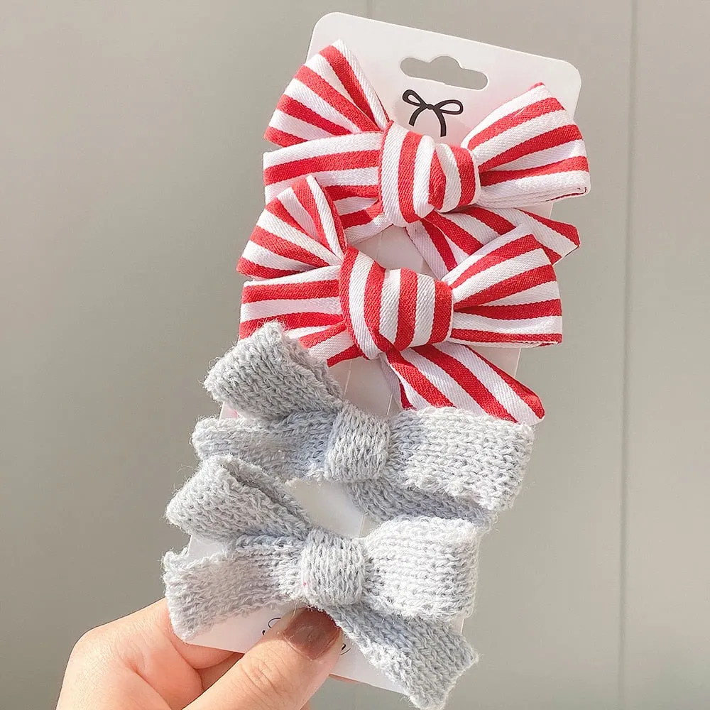 4Pcs/set 2021 New Leopard Print Hair Clips For Cute Girls BB Boutique Hairpins Bowknot Barrettes Headwear Kids Hair Acesssories