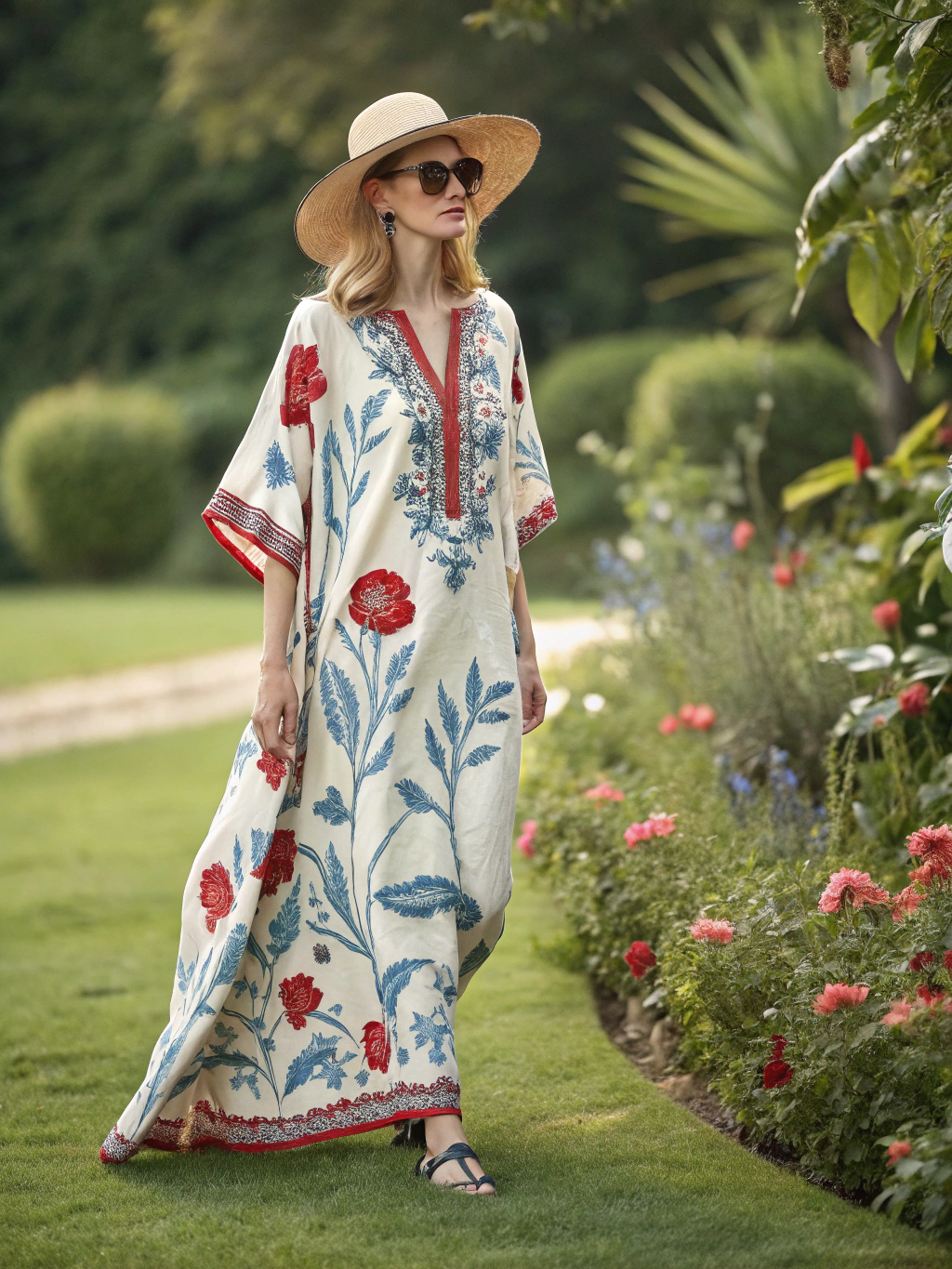 Contton & Linen Long Sleeve Kaftan Maxi Dress