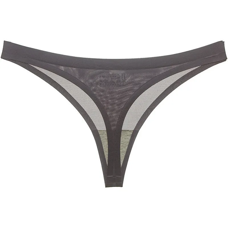 Women's Thong Underwear Ice Silk T-back G String Sexy Brief Ultra-thin Thongs Female Panty Tangas Low-Rise Panties Lingerie