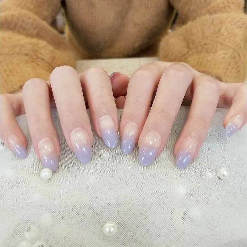 24pcs/Set Middle Long Finger Nail Art Tips Pretty Nude Purple Gradient Full Cover Fake Nails Women Manicure Acrylic False Nails-Nail Inspo
