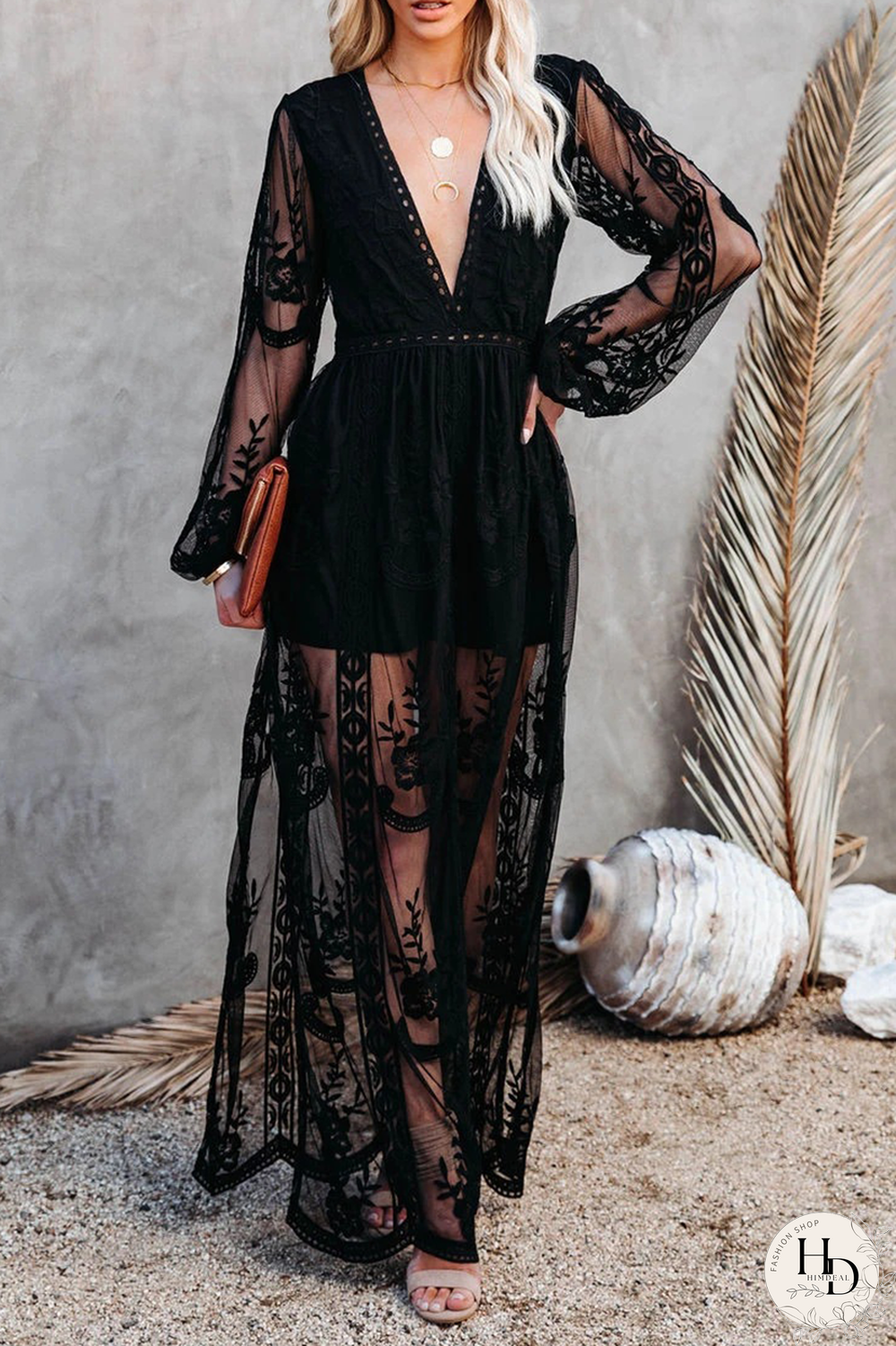 Casual Solid Lace V Neck Lace Dress Dresses(3 Colors)
