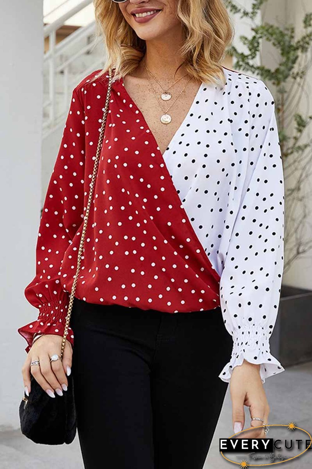 Polka Dot V- Neck Shirt