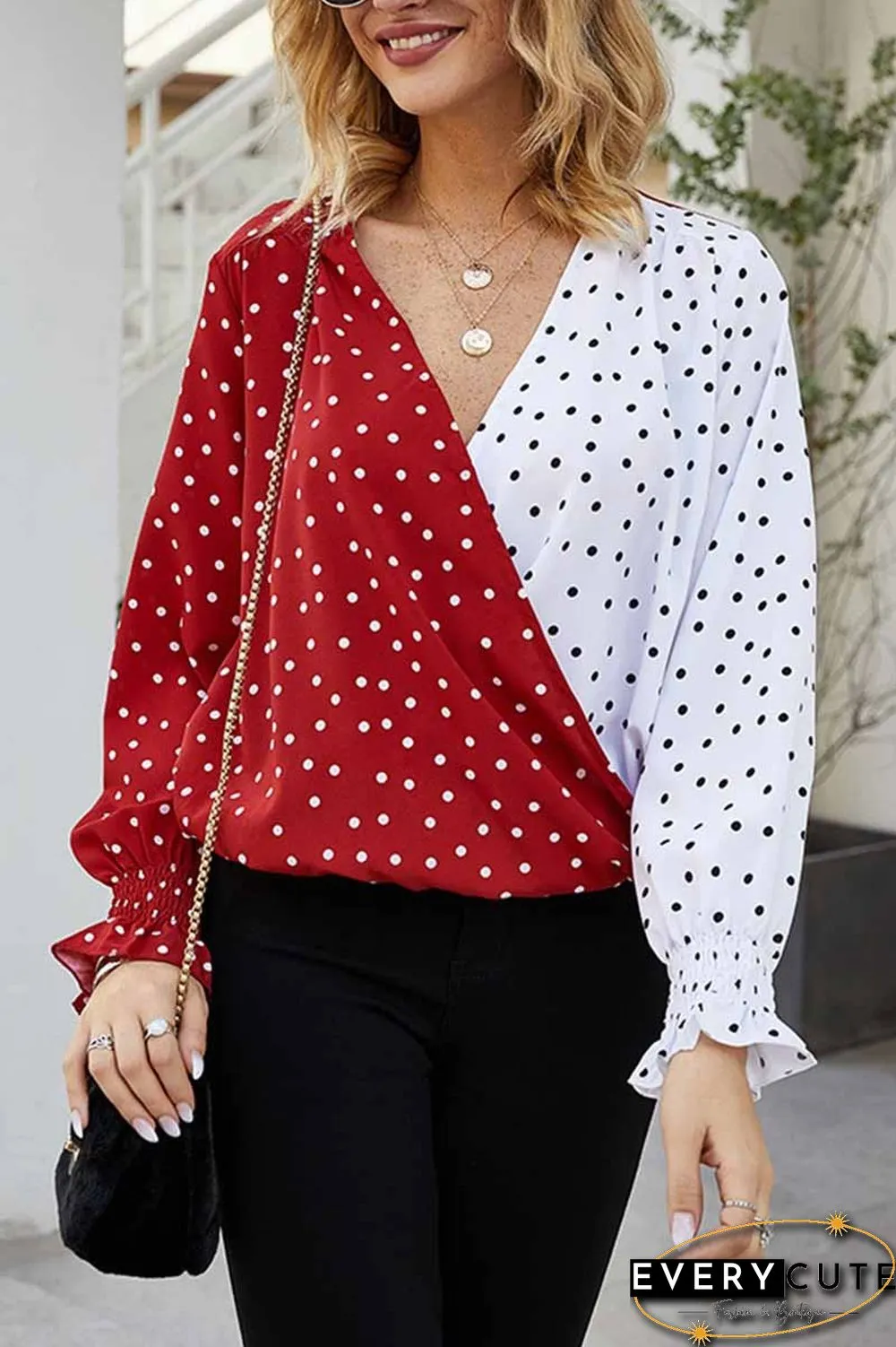 Polka Dot V- Neck Shirt
