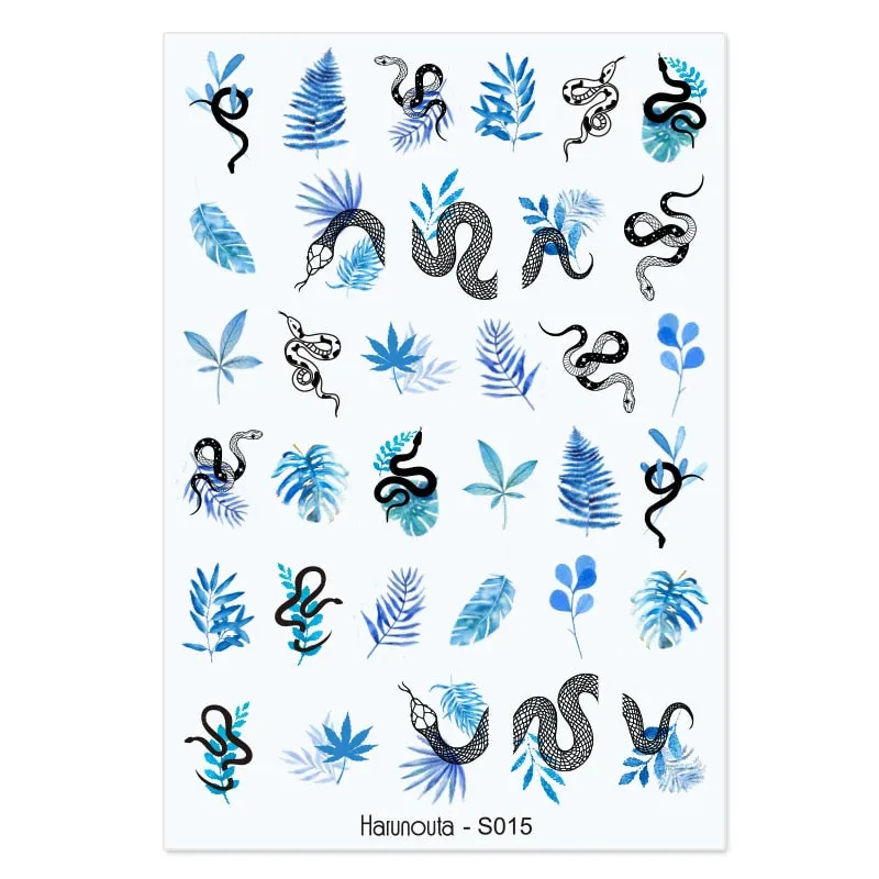 Harunouta Marble Blooming 3D Nail Sticker Decals Flower Leaves Transfer Water Sliders Abstract Geometric Lines Nail Watermark