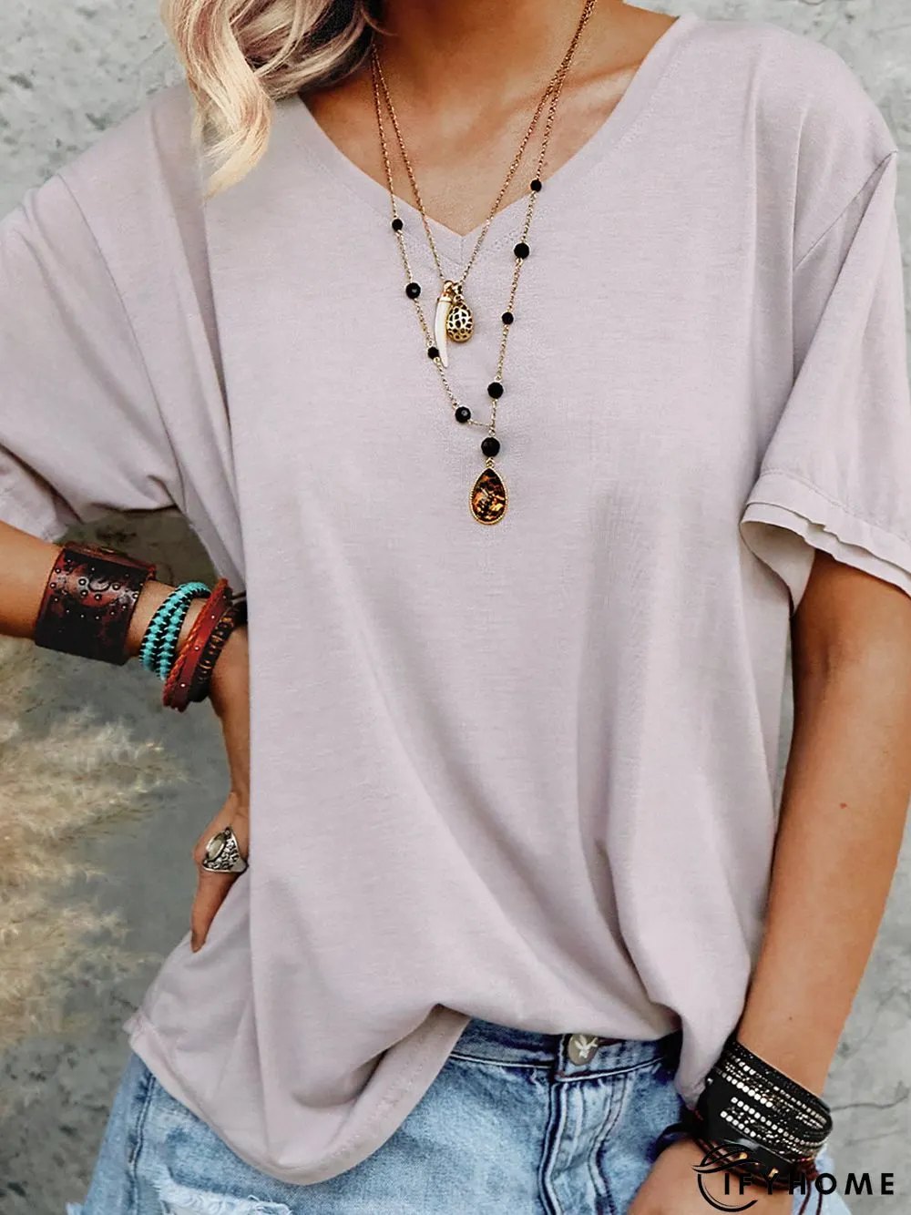 Cotton Holiday Short Sleeve V Neck T-shirt | IFYHOME