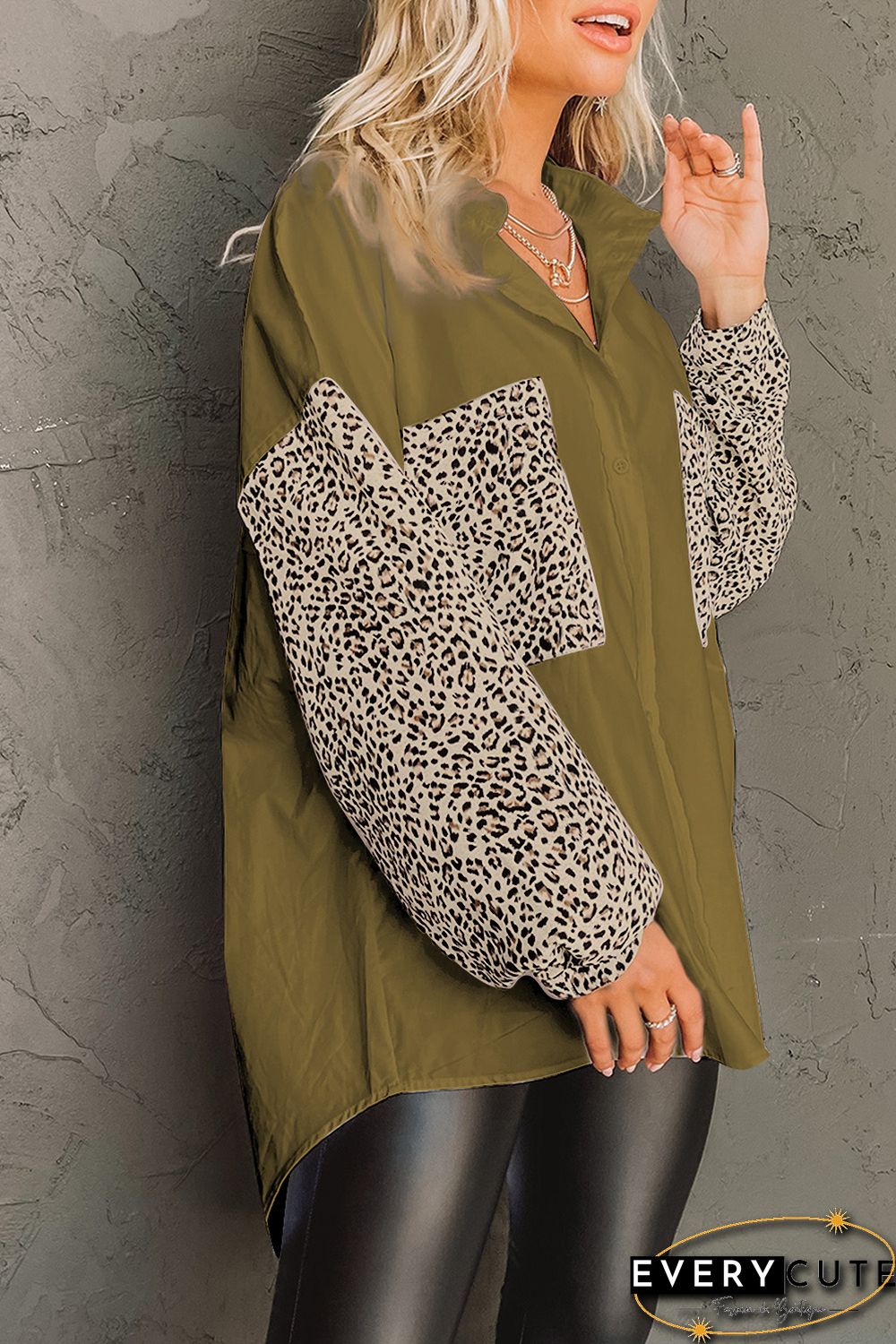 Patchwork Drop Shoulder High Low Long Sleeve Shirt
