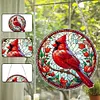 (Upgrade Size)DIY Diamond Painting Art Double Sided Effect Pendant Colorful Stained Glass Hanging Ornament Kit(Cardinal)