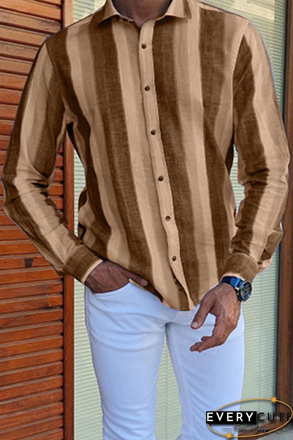 Slim Fit Long Sleeve Striped Men Shirt