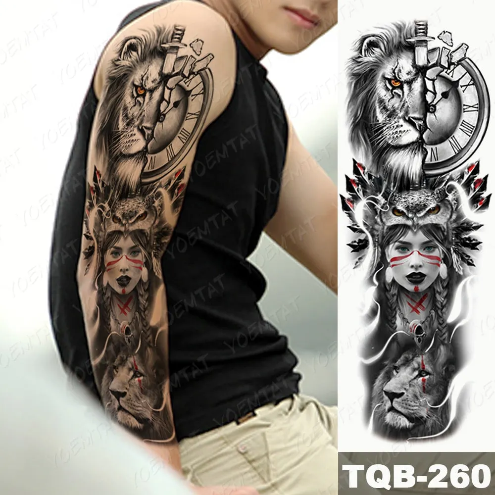 Large Arm Sleeve Tattoo Owl Angel Rose Waterproof Temporary Fake Tatoo Sticker Skull Fox Wings Men Women Full Totem Tatto Artes
